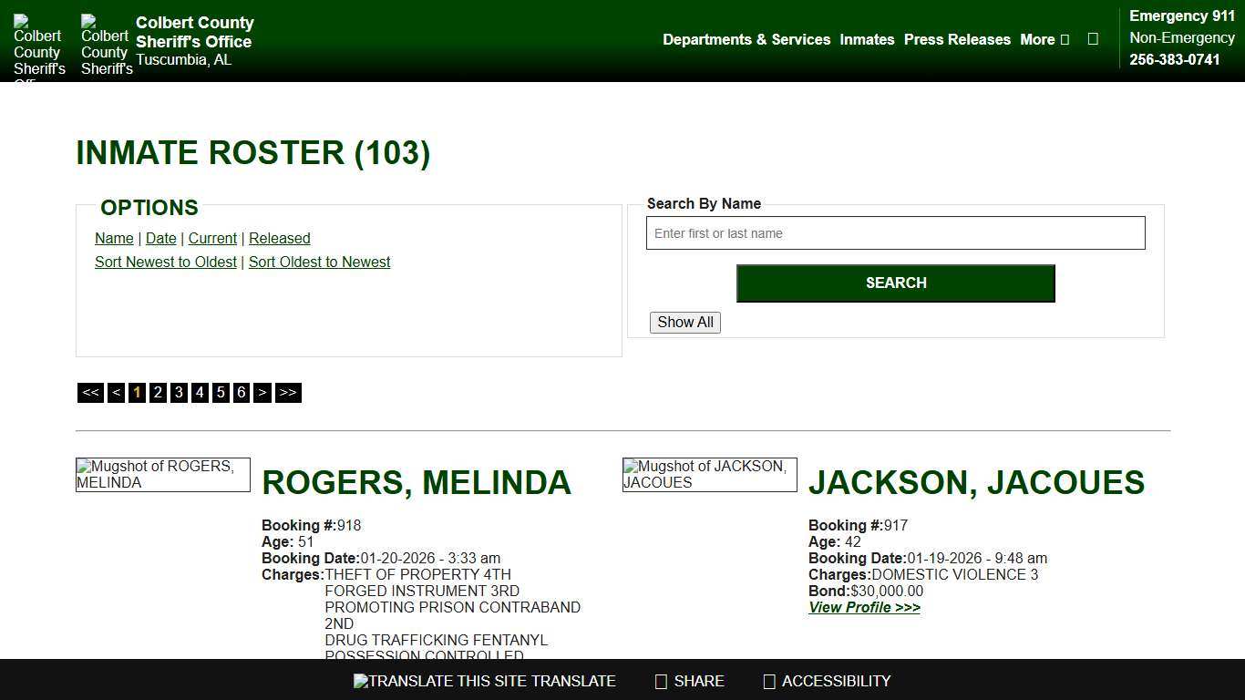 Inmate Roster - Current Inmates Booking Date Descending - Colbert County Sheriff AL